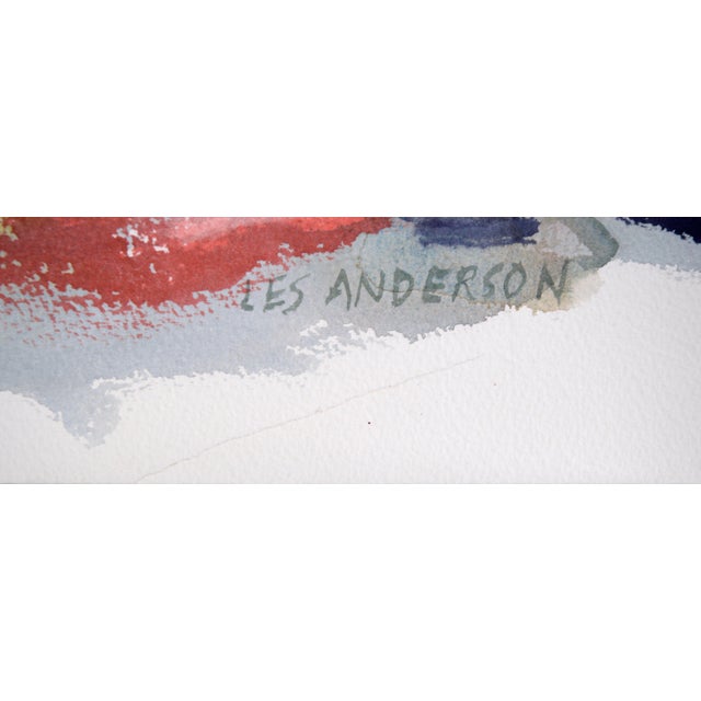 1980s Abstract Still Life With Bouquet and Teapot in Watercolor on Paper by Les Anderson For Sale - Image 5 of 6