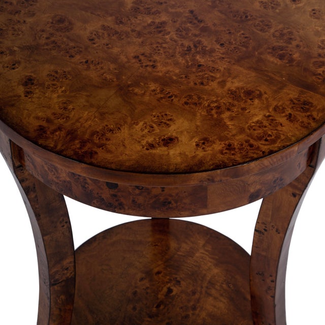 Wood Holdin 18 in. W Round Wood Side Table with Lower Open Shelf, Traditional Burl For Sale - Image 7 of 9