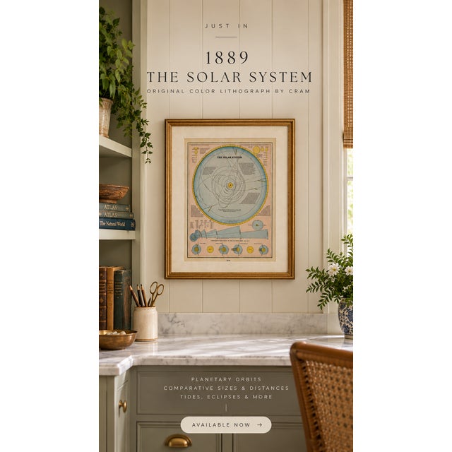 An attractive and detailed original 1889 astronomical chart titled “The Solar System,” by Cram, published by W. H. Stewart...