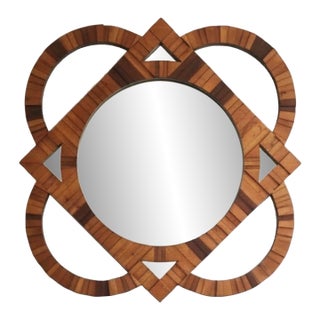 Large Vintage 1970's Sculptural Wood Tall Geometric Mirror MCM For Sale