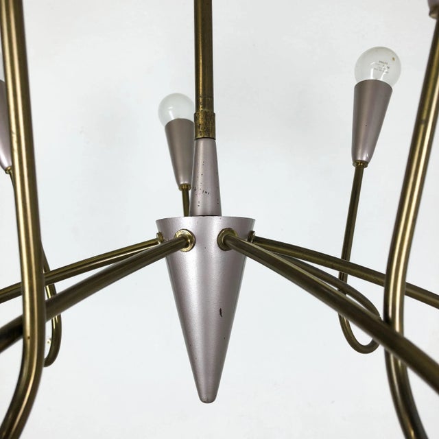 Large Italian Brass Hanging Chandelier Light Sconces in the Style of Stilnovo, 1950s For Sale - Image 6 of 18