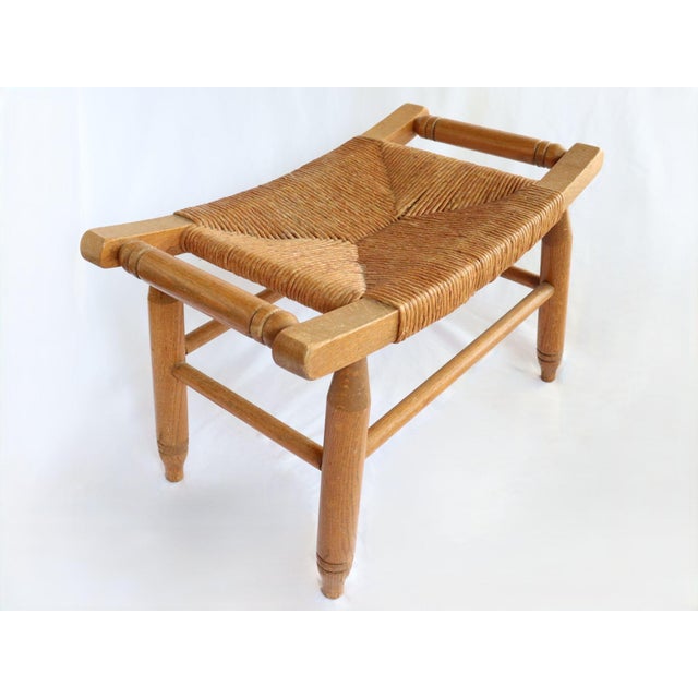 Vintage Curved Low Stool or Footstool With Rush Seat For Sale - Image 9 of 15