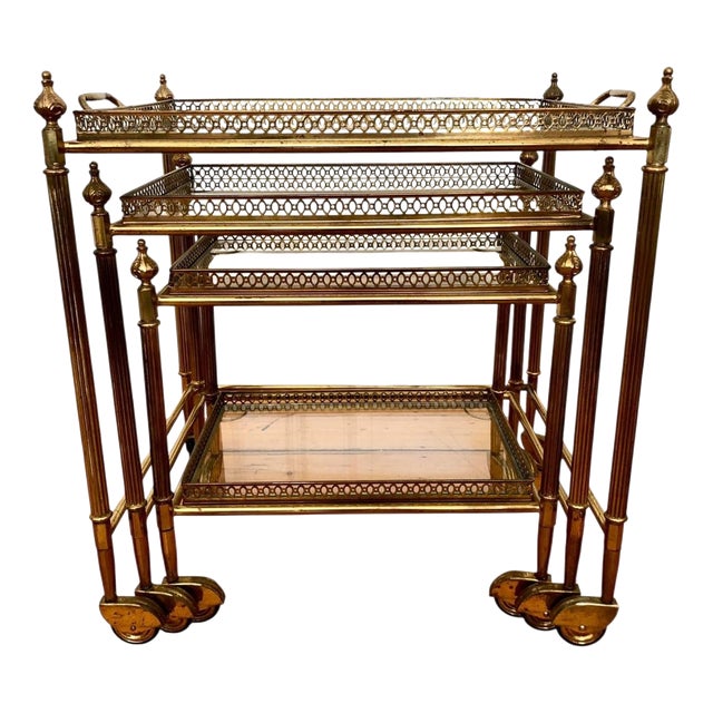 Art Deco Style Nesting Tables in Brass, 1950s, Set of 3 For Sale