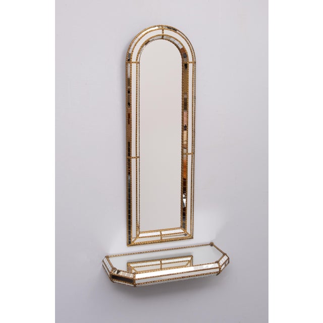 Hollywood Regency Mosaic Wall Mirror and Console, 1970s, Set of 2 For Sale - Image 3 of 8