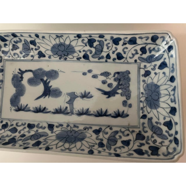 Antique Japanese Rectangular Blue and White Dishes - Set of 2 For Sale - Image 10 of 18
