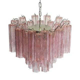 Italian Pink Glass Tube Chandeliers, 1970s, Set of 2 For Sale