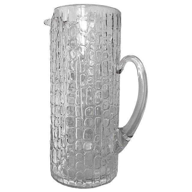 Vintage Textured Glass Pitcher in the Style of Gucci | Crocodile Embossed Ice Bucket Barware Aesthetic For Sale In Jacksonville, FL - Image 6 of 9