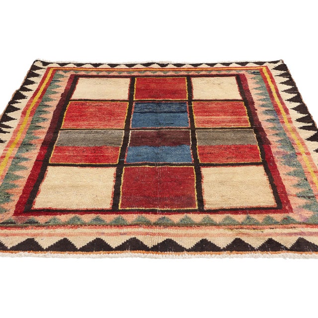 Mid-Century Modern Vintage Persian Lori Checkerboard Rug - 04'01 X 04'10 For Sale - Image 3 of 9