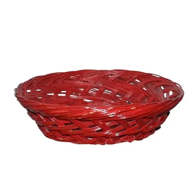 American Glossy Red Wicker Bread Basket For Sale - Image 3 of 7
