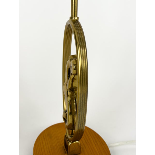 Wood Art Deco Sculptural Brass Table Lamp with Female Figure, Sweden, 1940s For Sale - Image 7 of 9
