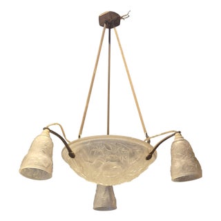 Art Nouveau Chandelier with Glass Shades and Decor of Poppies, France, 1920s For Sale