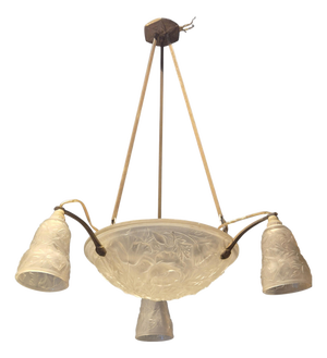 Art Nouveau Chandelier with Glass Shades and Decor of Poppies, France, 1920s