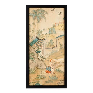 20th Century Chinoiserie Pigment on Paper Panel, Framed For Sale