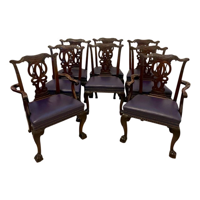 Antique Victorian Dining Chairs in Carved Mahogany, 1850, Set of 8 For Sale