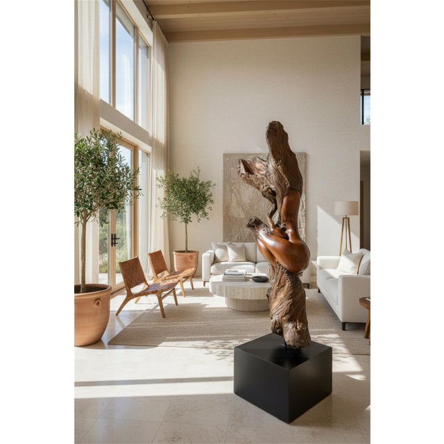 Monumental signed wood sculpture by Canadian artist Sigmund “Sig” De Tonancour, dated 1984. Known for his sensual and...