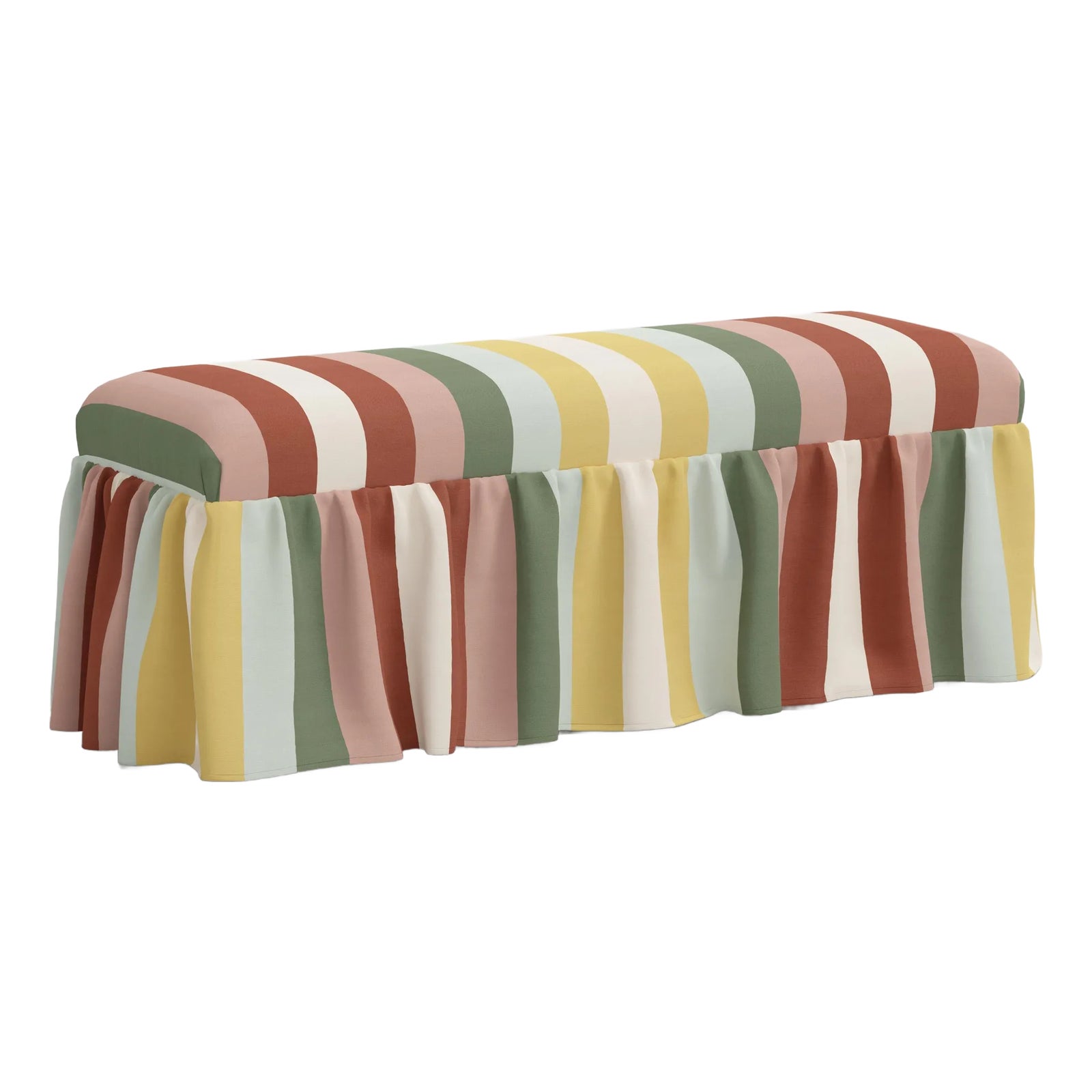 Spritely Home Nia Ruffle Dining Bench in Xl Canopy Stripe Multi | Chairish
