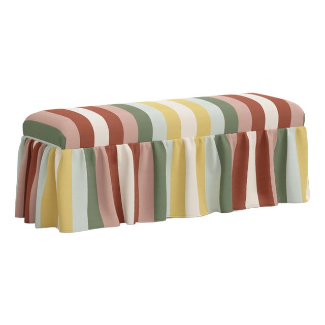Spritely Home Nia Ruffle Dining Bench in Xl Canopy Stripe Multi For Sale