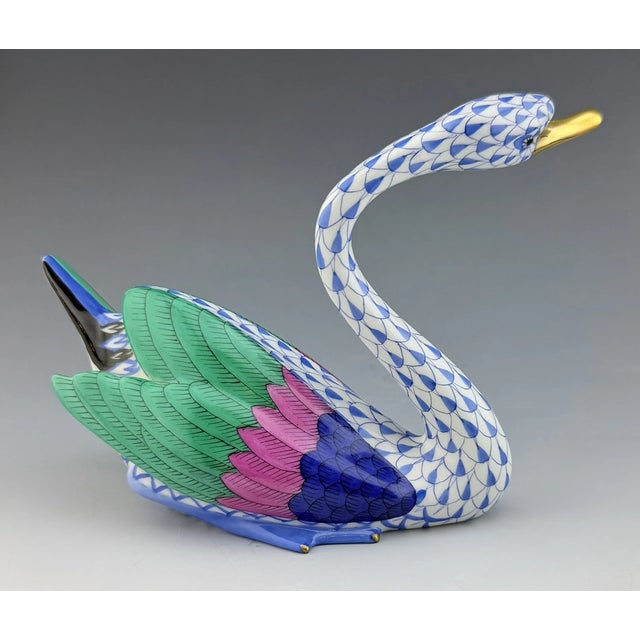 1990s Vintage MCM Herend Swan Blue Fishnet Bird Figurine For Sale - Image 5 of 5