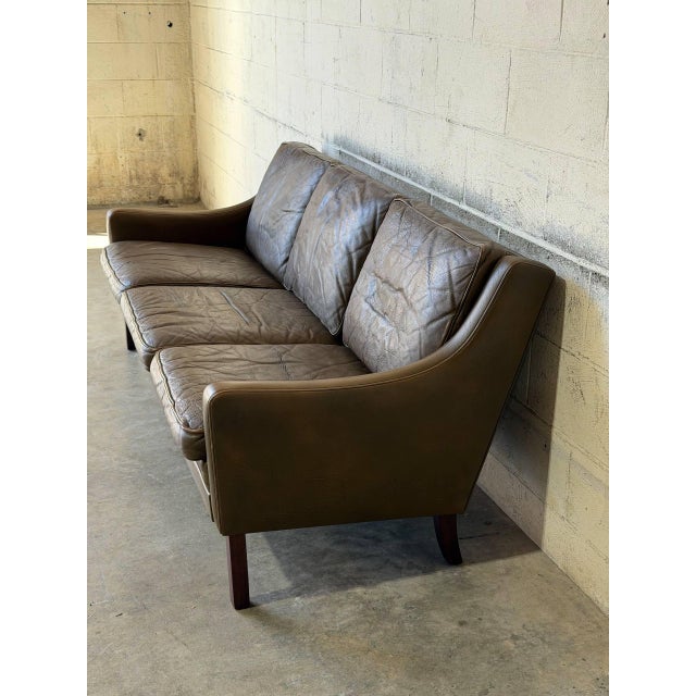 Brown Leather 3 Seater Sofa With Tapered Wood Legs Vintage Mid-Century Modern 1970s For Sale - Image 10 of 12