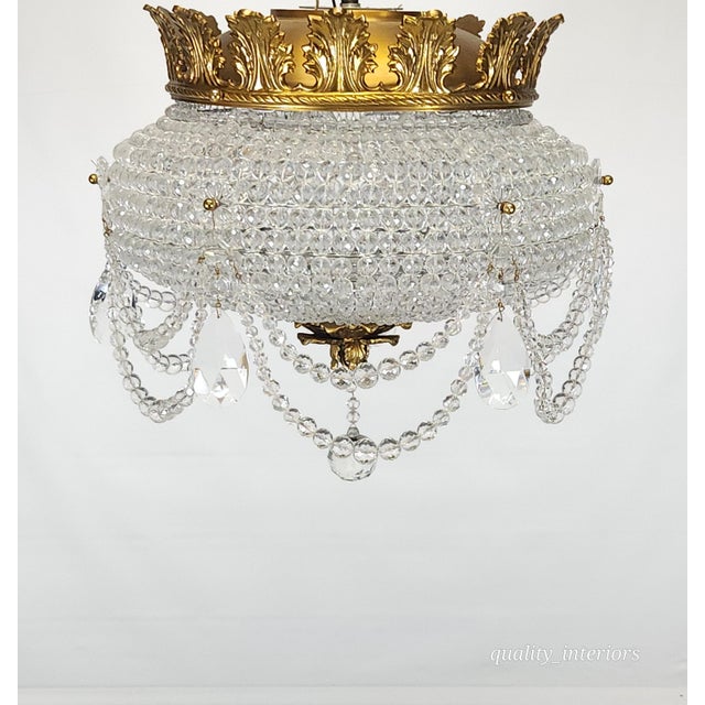 Antique 6 Light Twinkling Beaded Flush Mounted Crystal Chandelier For Sale - Image 11 of 13