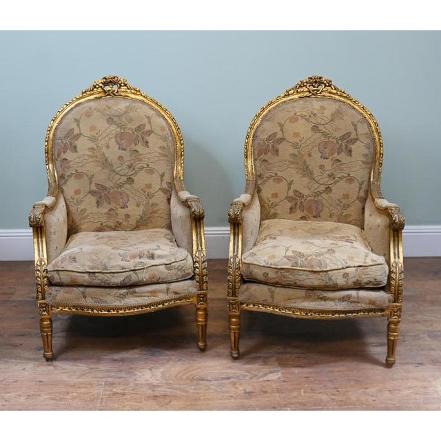 French Louis XVI Giltwood Bergere Armchairs, Set of 2 For Sale - Image 4 of 4