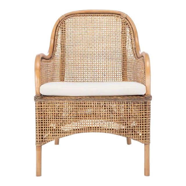 Charlie Rattan Accent Chair with Cushion - Dark Natural/White For Sale