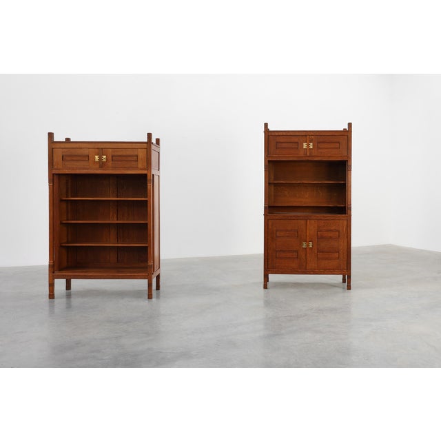 Antique Dutch Jugendstil Oak Cabinet with Open Shelf Section, 1890s For Sale - Image 12 of 17