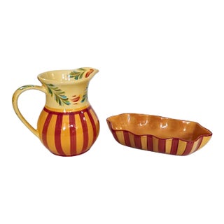 Southern Living at Home Gail Pittman "Siena" Ceramic Pitcher & Dish Set - 2 Pieces For Sale