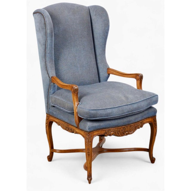 Pair of Early 19th C Style Regence French Walnut Wingback Armchairs Fauteuils