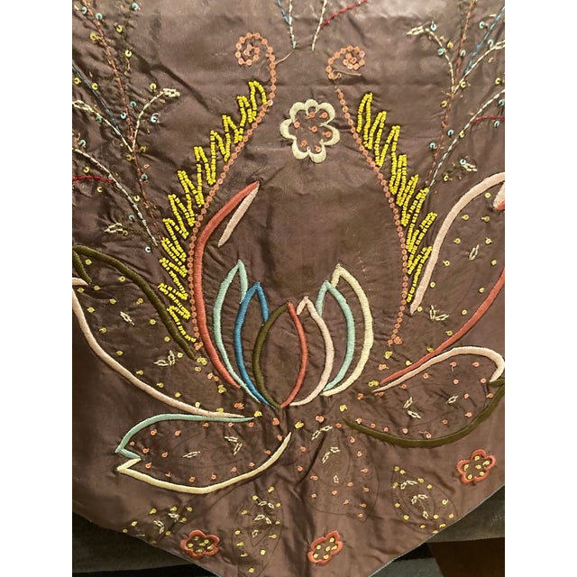 Chocolate Sethi & Sethi Modern Lotus Flora Embroidered Silk Throw/Table Runner For Sale - Image 8 of 8