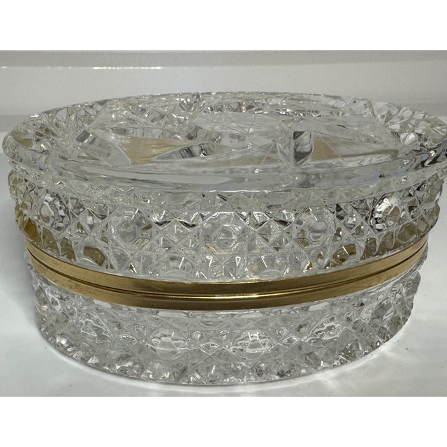Late 20th Century Vintage Cut Crystal Hinged Jewelry Box With Gold Tone Ormolu Mount For Sale - Image 5 of 10