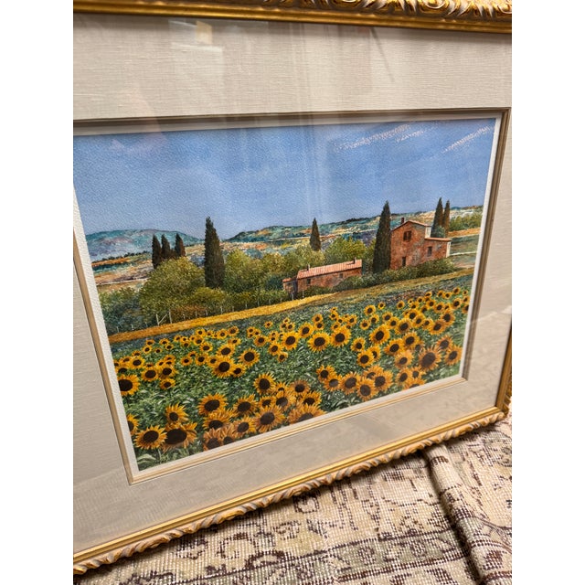 Giles Grimoin Field of Sunflower Watercolor, Signed For Sale - Image 12 of 12