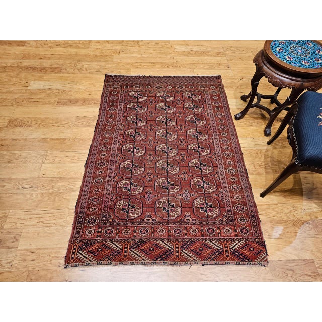 Vintage Turkmen Tekke Area Rug, Wool Pile, Geometric Medallion For Sale In Chicago - Image 6 of 17