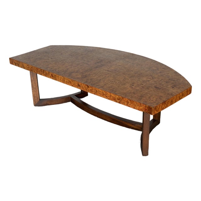 1950s Widdicomb Burled Elm Demi Lune Coffee Table - Mid Century Modern Cocktail Table For Sale