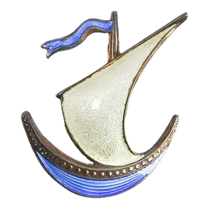 Vintage Ivan Holth Guilloche Enamel Over Sterling Silver Sailing Ship Brooch