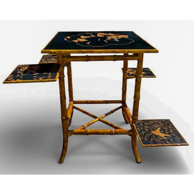 Regency Chinoiserie Burnt Bamboo Black Lacquer Plant Stand Side Table For Sale In Atlanta - Image 6 of 6