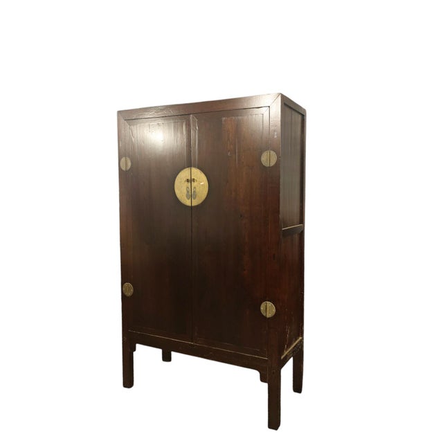 Chinese 87" Tall Antique Chinese Tapered Cabinet With Large Brass Hardware For Sale - Image 3 of 5