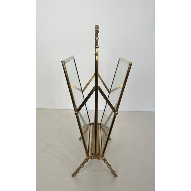 Maison Baguès 1940s Faux bamboo bronze and brass magazine rack by Maison Baguès For Sale - Image 4 of 12