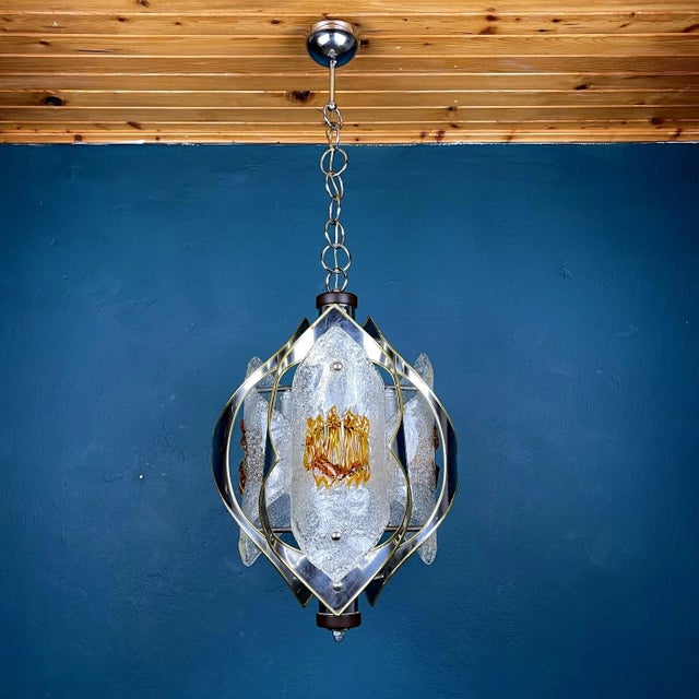 Mid-Century Amber Murano Chrome Chandelier by Toni Zuccheri for Mazzega, Italy, 1970s For Sale - Image 10 of 13