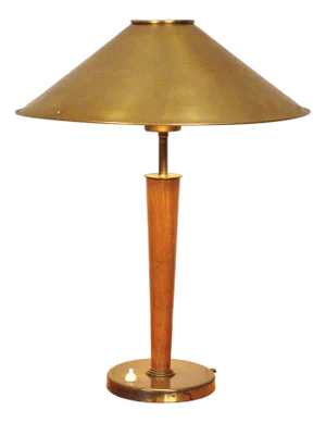 Large Swedish Brass and Oak Table Lamp by Boréns, 1940s