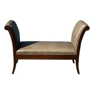 Klismos Walnut Leather Bench For Sale