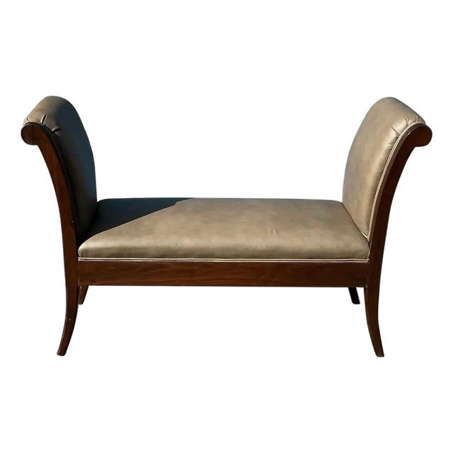 Klismos Walnut Leather Bench For Sale