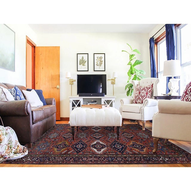 1930s 1930 Red Antique Persian Karajeh Geometric Medallions Hand Knotted Pure Wool Rug For Sale - Image 5 of 12