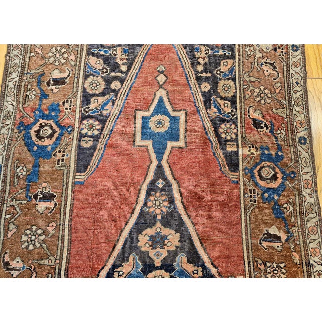 Antique Persian Bidjar Wide Runner, Hand-Knotted Wool, Geometric Pattern, Terracotta & Navy, 4x11 For Sale In Chicago - Image 6 of 18