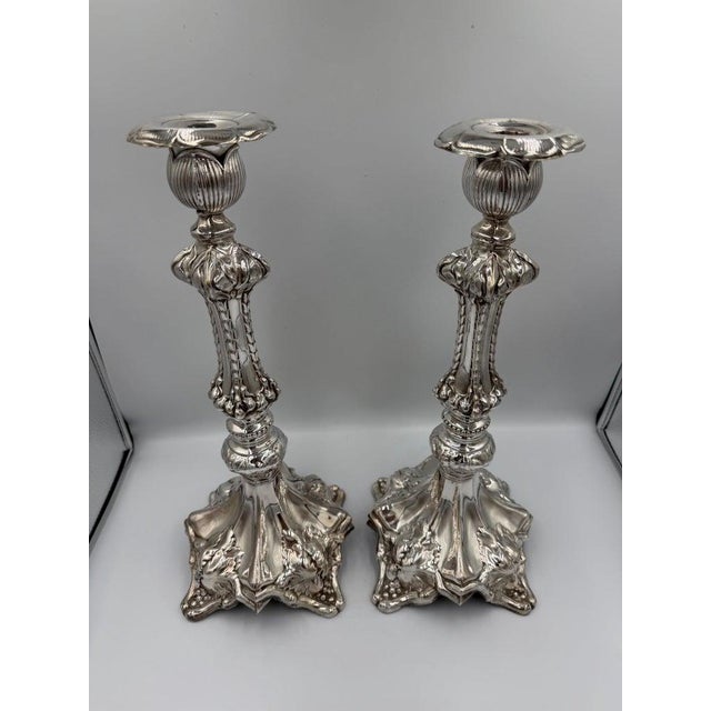 Baroque Pair of Baroque Revival Sterling Silver Candlesticks With Figural Tripod Bases For Sale - Image 3 of 15