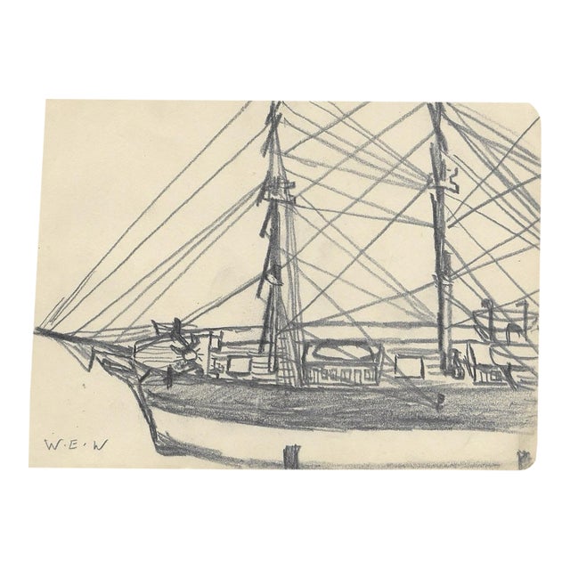 1943 William Wood Sailing Ship Drawing For Sale