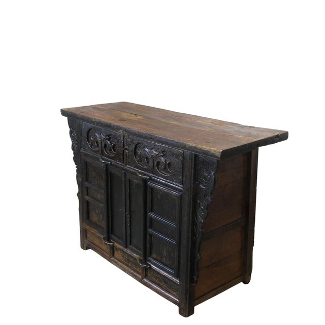 Chinese Dual-Drawer Coffer Cabinet With Carved Sides For Sale - Image 3 of 12