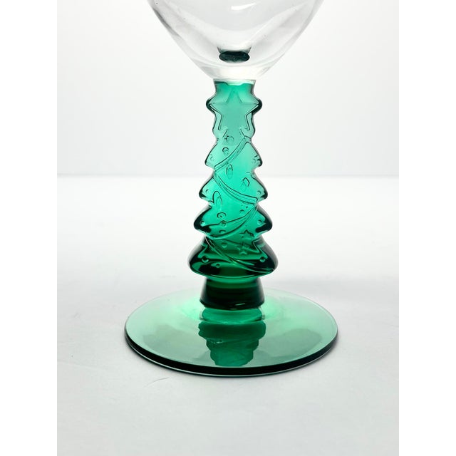 1990s Vintage Green Christmas Tree Stem Wine, Water or All Purpose Glasses - Set of 6 For Sale - Image 5 of 5
