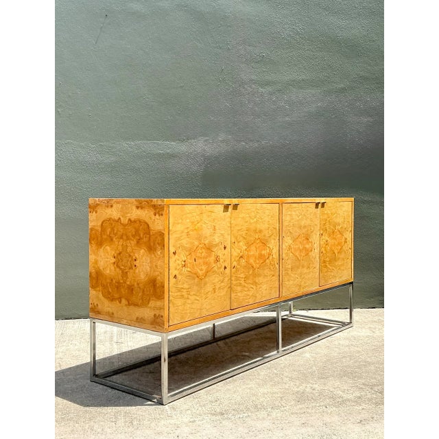 Vintage Bernhardt “Flair” Burl Wood Credenza on Chrome Base For Sale - Image 10 of 12