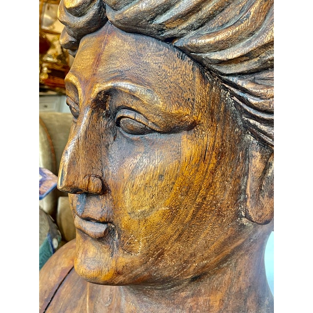 Brown Pair Large Hand Carved Wood Figureheads, Italy For Sale - Image 8 of 13
